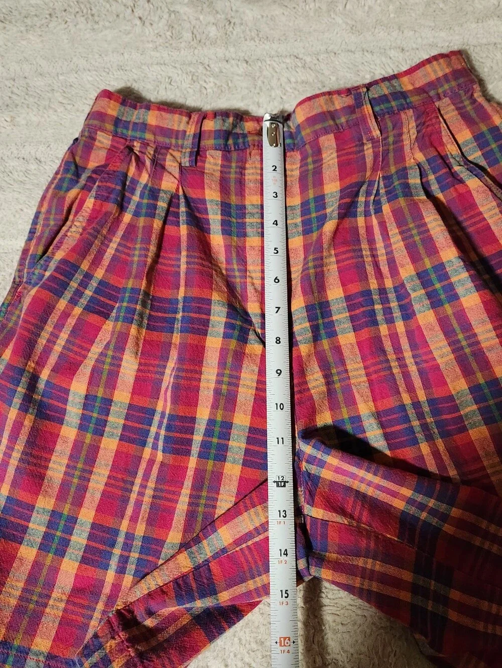 Vtg Karen Scott 90s Plaid Mom Shorts Size 12 Cotton High Waisted Pleated Madras